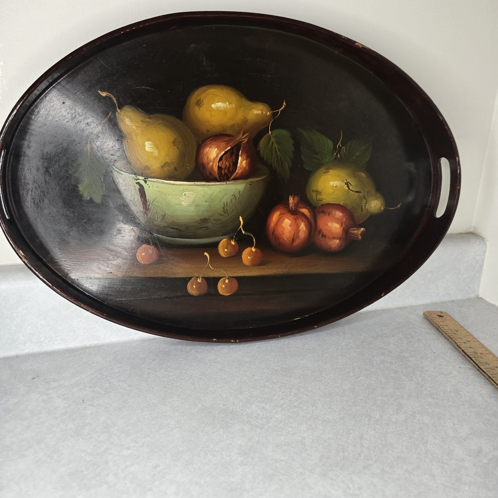 Vintage Hand Painted Wood Tray Toleware Still‎ Life Rose Hill Mansion Geneva NY - Picture 8 of 13